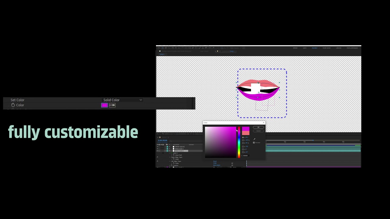 After Effects interface demonstrating a customizable mouth rig